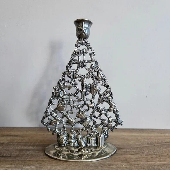 Vintage Elegance silver plated Christmas tree candleholder. Holiday decor. - Picture 1 of 7